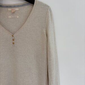 Esprit - Beige Creme Lightweight Sweater Button Detail Cotton Cashmere - Size S